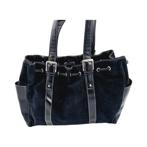 Black Suede Shoulder With Silver Accent Buckles 2 Pockets